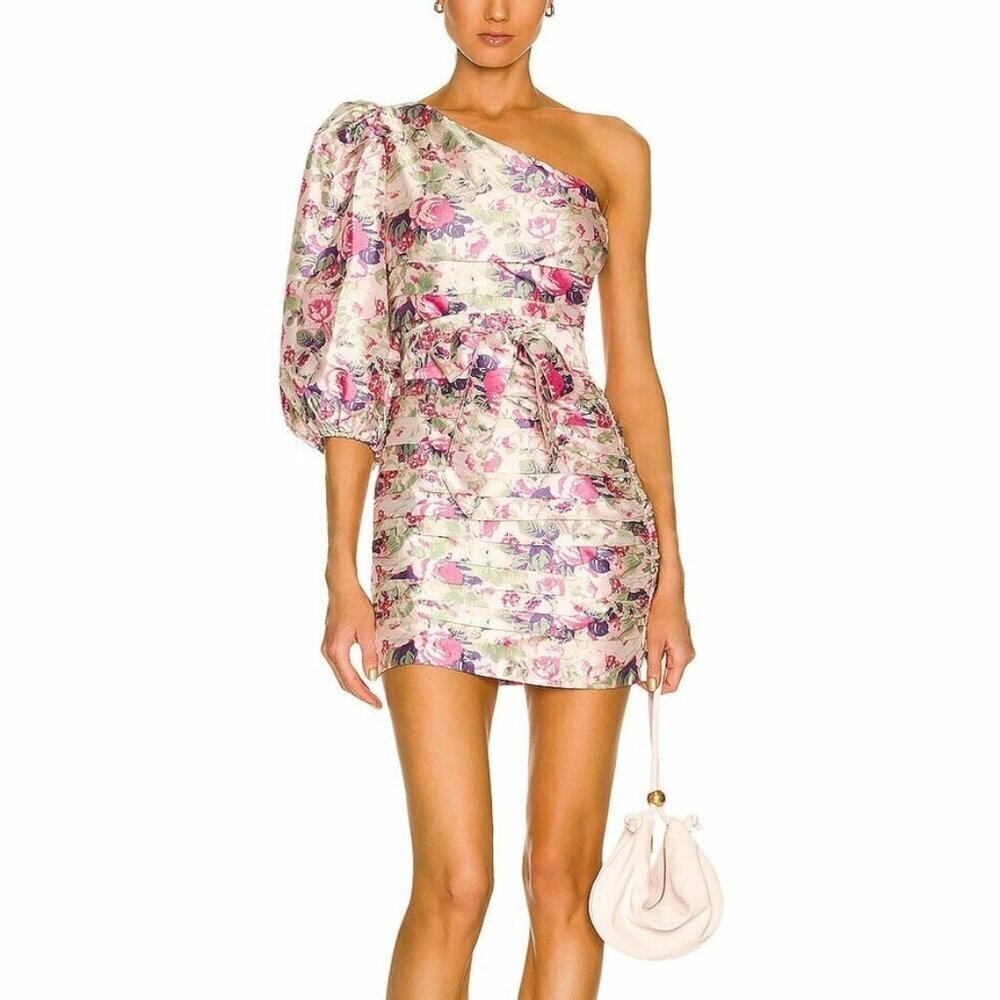 LoveShackFancy Altie Floral One Shoulder Dress In Veiled Kiss US 4 NO BELT​​​